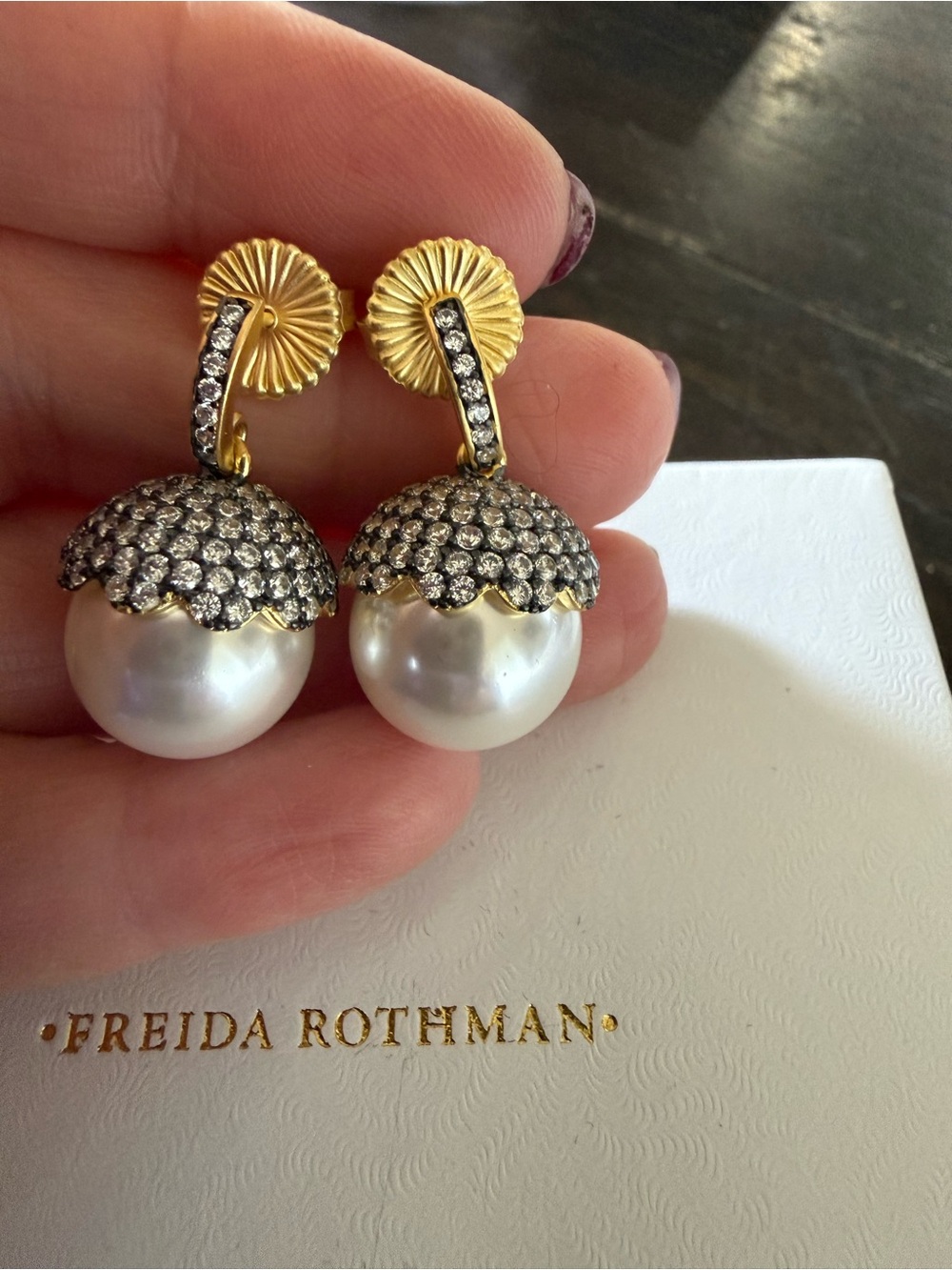 Freida Rothman Statement Sterling Pearl Drop Earrings